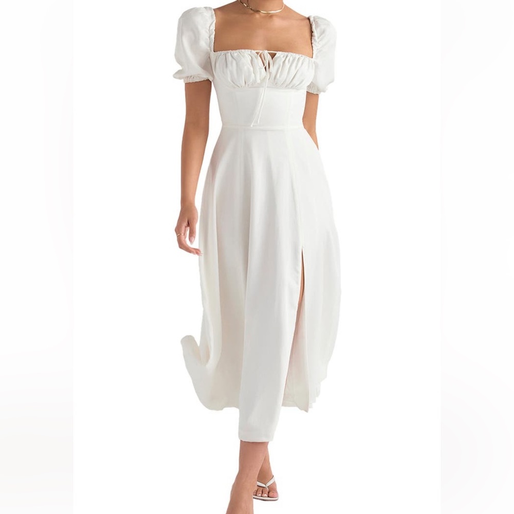House of CB Tallulah Puff Sleeve Midi Dress in White